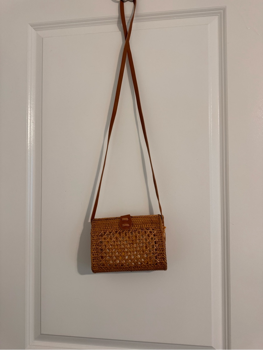 Woven Crossbody Bag in Tan with Long Strap